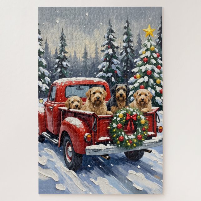 Tibetan Terrier Christmas Red Truck Holiday Jigsaw Puzzle (Vertical)