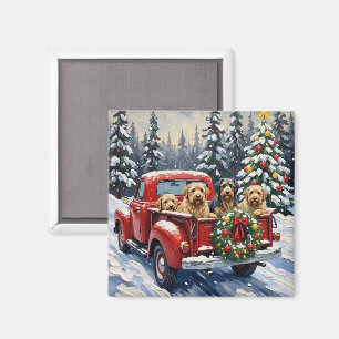Tibetan Terrier Christmas Red Truck Holiday Magnet