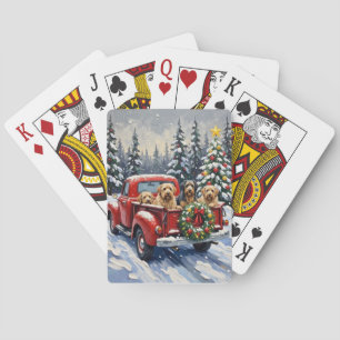 Tibetan Terrier Christmas Red Truck Holiday Playing Cards
