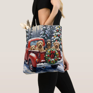 Tibetan Terrier Christmas Red Truck Holiday Tote Bag
