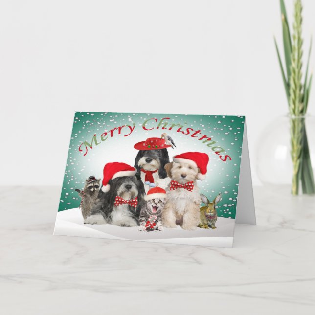 Tibetan Terrier  Christmas With Friends Holiday Card (Front)
