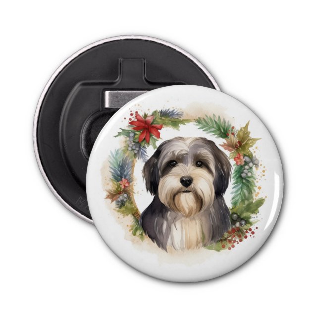 Tibetan Terrier Christmas Wreath Festive Pup  Bottle Opener (Front)