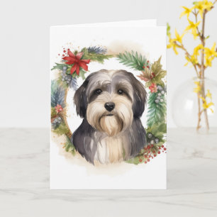 Tibetan Terrier Christmas Wreath Festive Pup Card