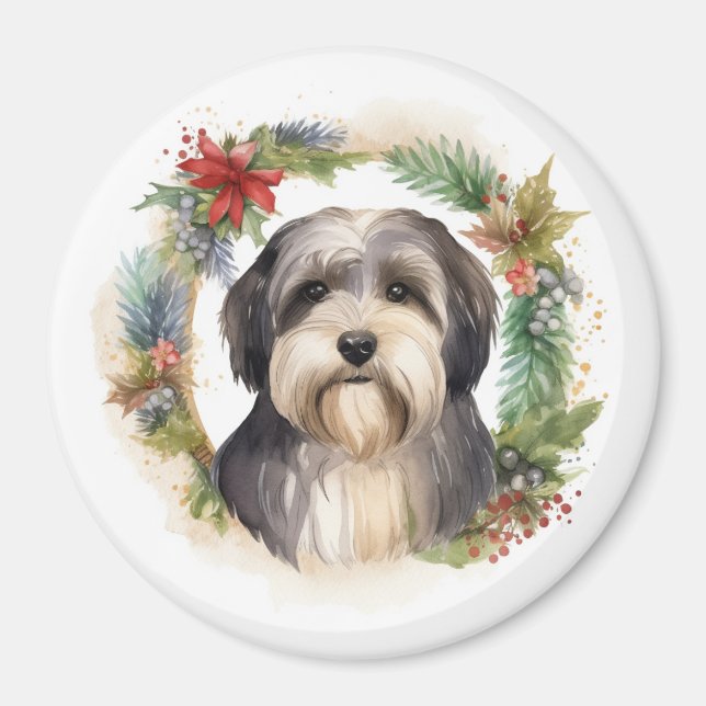 Tibetan Terrier Christmas Wreath Festive Pup  Magnet (Front)
