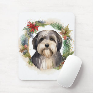 Tibetan Terrier Christmas Wreath Festive Pup  Mouse Mat