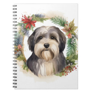 Tibetan Terrier Christmas Wreath Festive Pup  Notebook