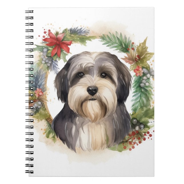 Tibetan Terrier Christmas Wreath Festive Pup  Notebook (Front)