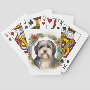 Tibetan Terrier Christmas Wreath Festive Pup  Playing Cards