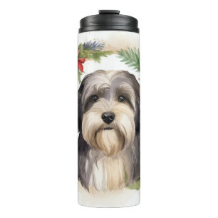 Tibetan Terrier Christmas Wreath Festive Pup Thermal Tumbler