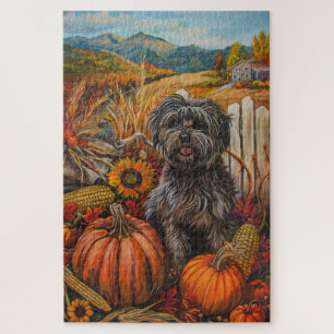 Tibetan Terrier Dog Autumn Harvest Thanksgiving Jigsaw Puzzle