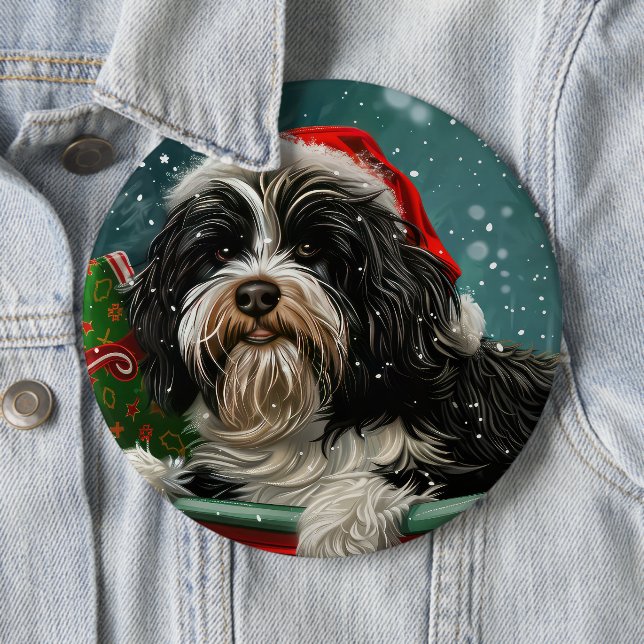 Tibetan Terrier Dog Christmas Festive  6 Cm Round Badge (In Situ)