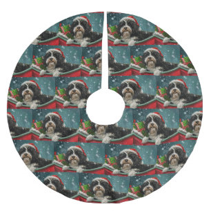 Tibetan Terrier Dog Christmas Festive  Brushed Polyester Tree Skirt