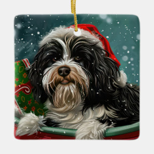 Tibetan Terrier Dog Christmas Festive Ceramic Ornament