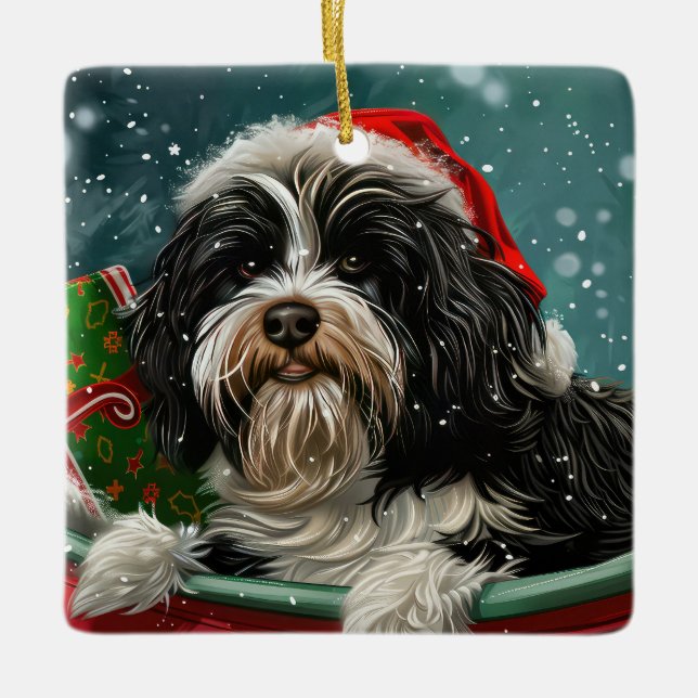 Tibetan Terrier Dog Christmas Festive  Ceramic Ornament (Front)