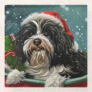 Tibetan Terrier Dog Christmas Festive Glass Coaster