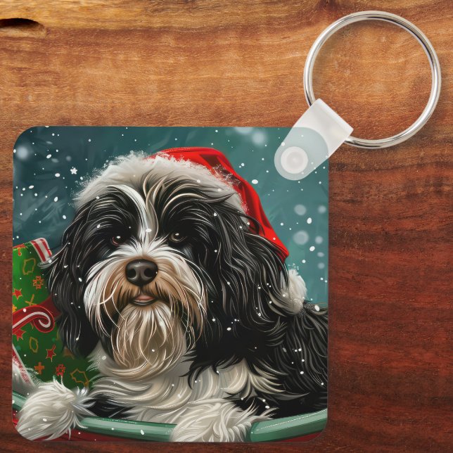Tibetan Terrier Dog Christmas Festive  Key Ring (Back)