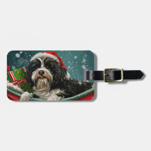 Tibetan Terrier Dog Christmas Festive Luggage Tag
