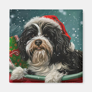 Tibetan Terrier Dog Christmas Festive Magnet