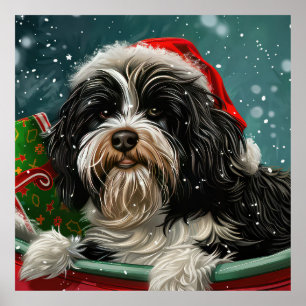 Tibetan Terrier Dog Christmas Festive Poster