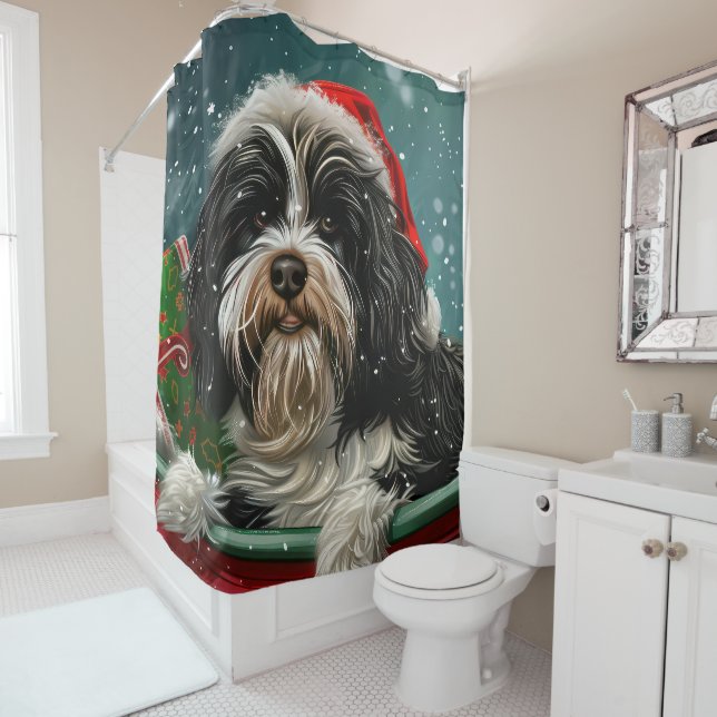 Tibetan Terrier Dog Christmas Festive  Shower Curtain (In Situ)