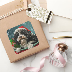 Tibetan Terrier Dog Christmas Festive  Square Sticker