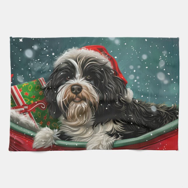 Tibetan Terrier Dog Christmas Festive  Tea Towel (Horizontal)