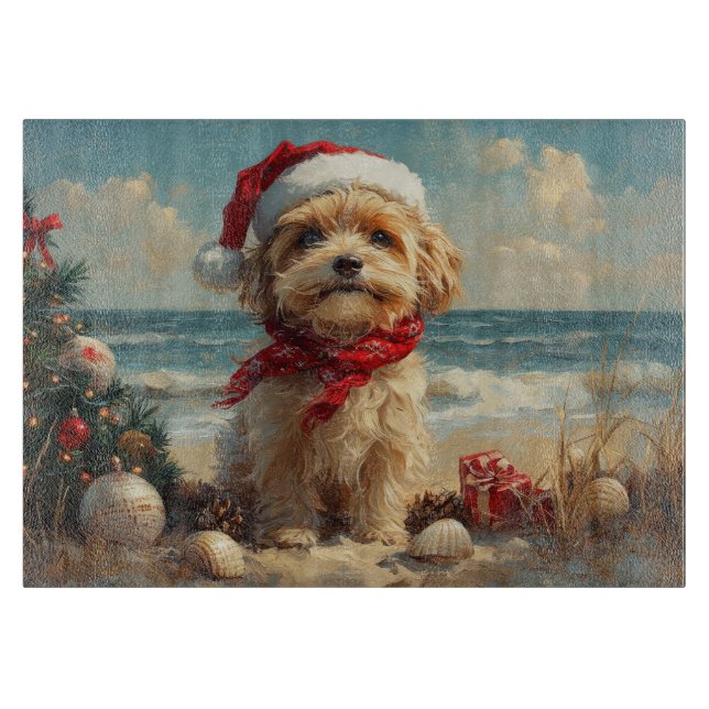 Tibetan Terrier Dog Christmas Vintage Beach Cutting Board (Front)