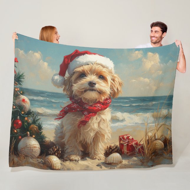 Tibetan Terrier Dog Christmas Vintage Beach Fleece Blanket (In Situ)