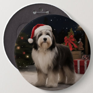 Tibetan Terrier Dog in Snow Christmas  6 Cm Round Badge