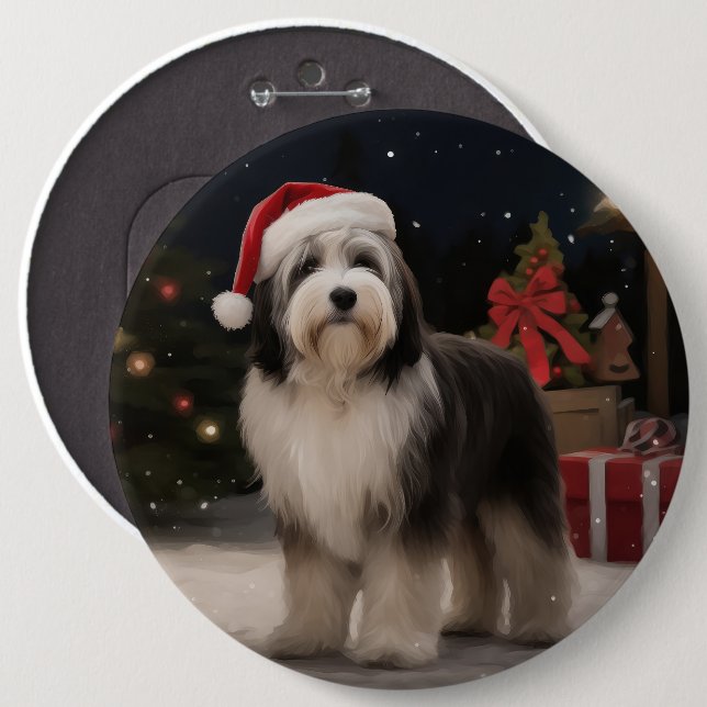 Tibetan Terrier Dog in Snow Christmas  6 Cm Round Badge (Front & Back)