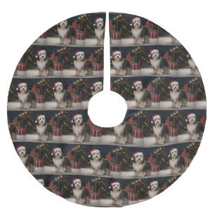 Tibetan Terrier Dog in Snow Christmas  Brushed Polyester Tree Skirt
