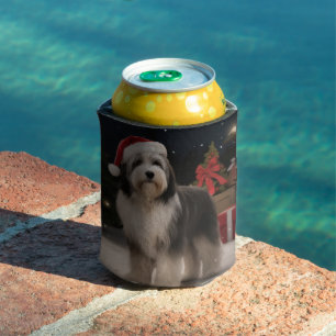 Tibetan Terrier Dog in Snow Christmas  Can Cooler