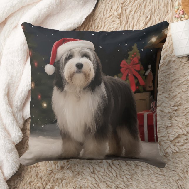 Tibetan Terrier Dog in Snow Christmas  Cushion (Blanket)