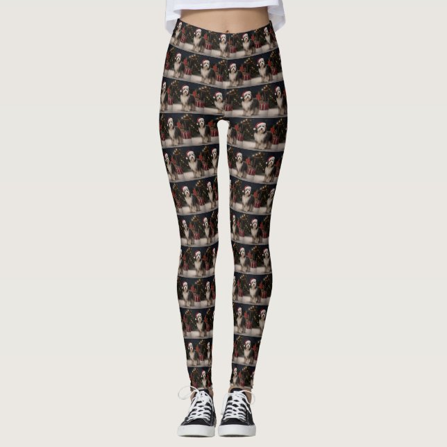 Tibetan Terrier Dog in Snow Christmas  Leggings (Front)
