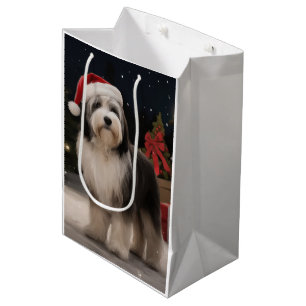 Tibetan Terrier Dog in Snow Christmas  Medium Gift Bag