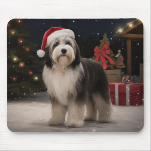 Tibetan Terrier Dog in Snow Christmas  Mouse Mat