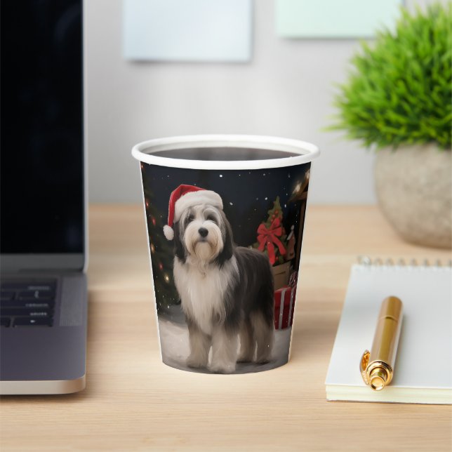 Tibetan Terrier Dog in Snow Christmas  Paper Cups (Insitu)
