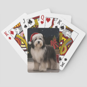 Tibetan Terrier Dog in Snow Christmas  Playing Cards