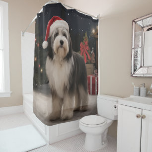 Tibetan Terrier Dog in Snow Christmas  Shower Curtain