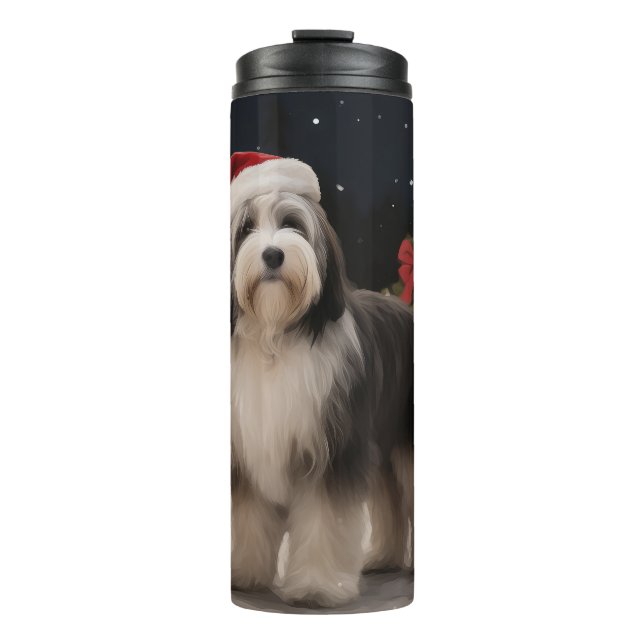 Tibetan Terrier Dog in Snow Christmas  Thermal Tumbler (Front)