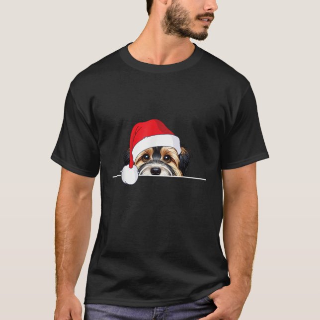 Tibetan Terrier Dog Lover Funny Santa Hat Christma T-Shirt (Front)