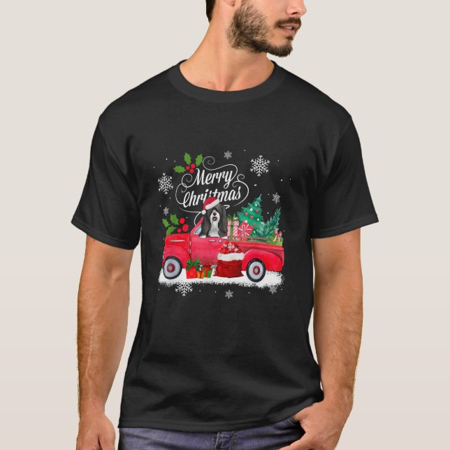Tibetan Terrier Dog Merry Christmas Reindeer Truck T-Shirt (Front)