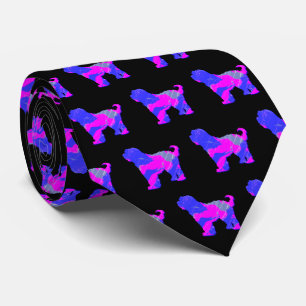 Tibetan Terrier Dog Pink Silhouette Black Neck Tie