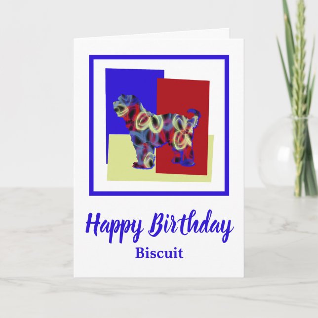 Tibetan Terrier Dog Red Blue Yellow Birthday Card (Front)