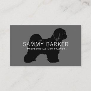 Tibetan Terrier Dog Silhouette Black on Grey Business Card