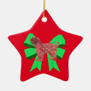 Tibetan Terrier Dog Silhouette Green Bow Christmas Ceramic Tree Decoration