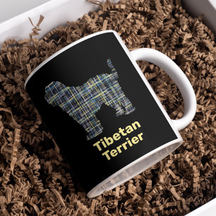 Tibetan Terrier Dog Silhouette Grid Black Coffee Mug