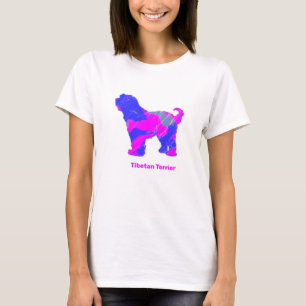 Tibetan Terrier Dog Silhouette Hot Pink and Blue T-Shirt