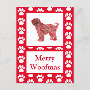 Tibetan Terrier Dog Silhouette Red Merry Christmas Postcard