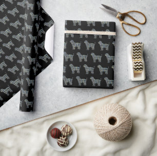 Tibetan Terrier Dog Silhouette Y&B Grid Black Gift Wrapping Paper